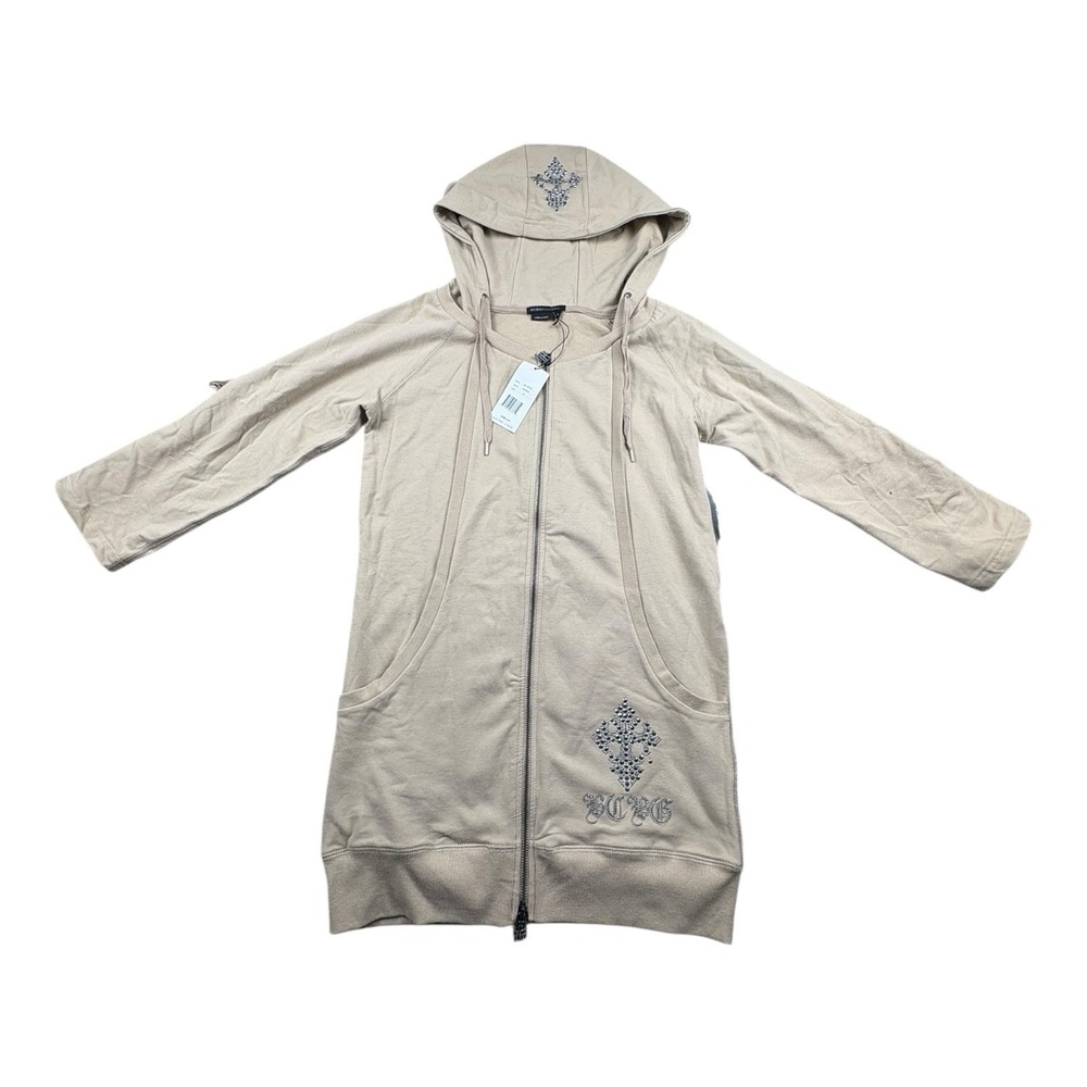 NWT BCBGMAXAZRIA Ginger Hooded Tunic Zip Dress M Beige Embellished‎